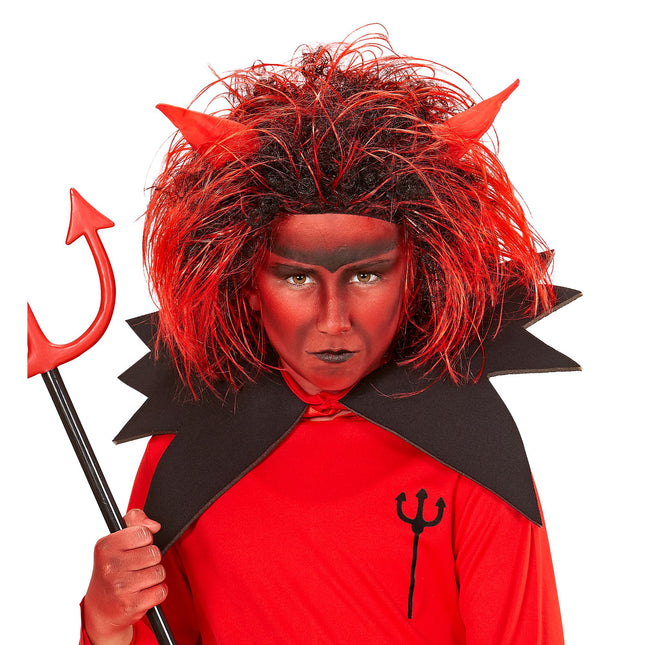 Halloween Perücke Rot Schwarzer Teufel