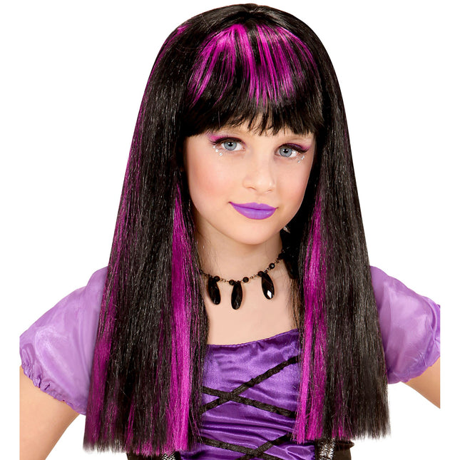 Halloween Perücke Schwarz Lila Hexe