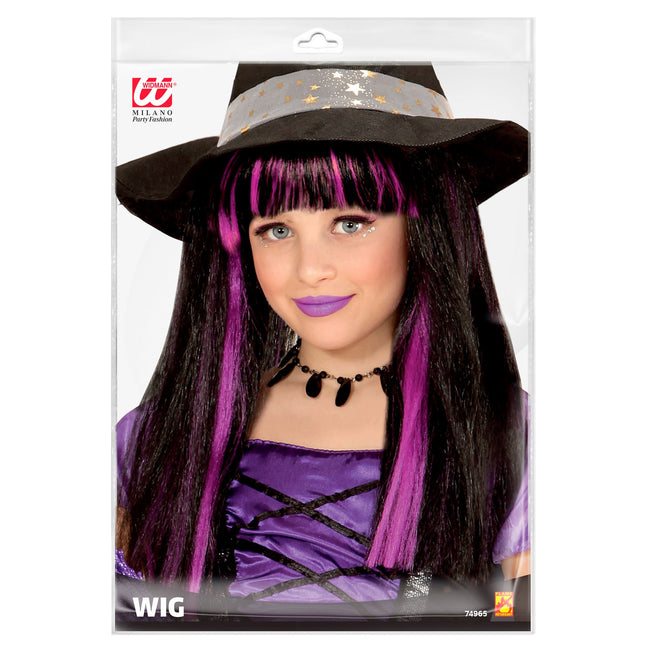 Halloween Perücke Schwarz Lila Hexe