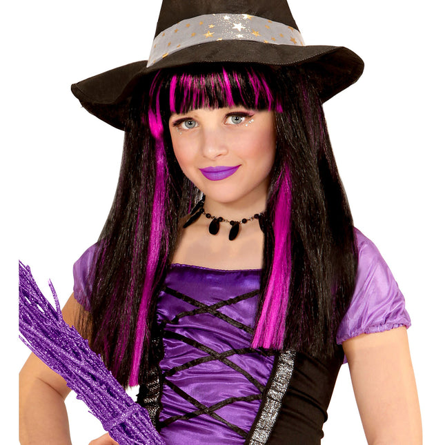 Halloween Perücke Schwarz Lila Hexe