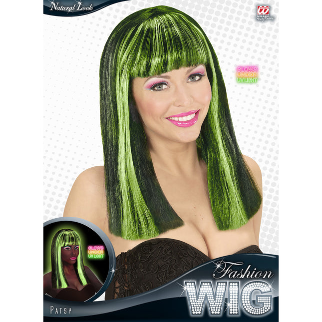 Halloween Perücke Schwarz Grün Gestreift