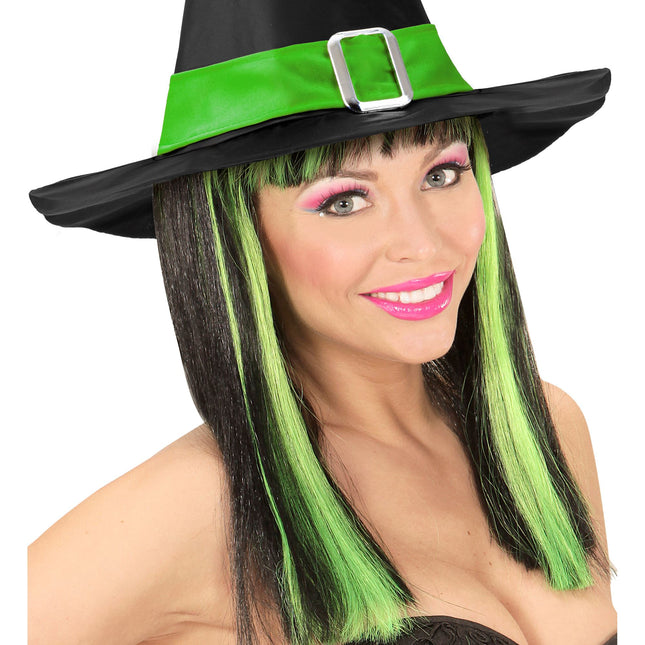 Halloween Perücke Schwarz Grün Gestreift