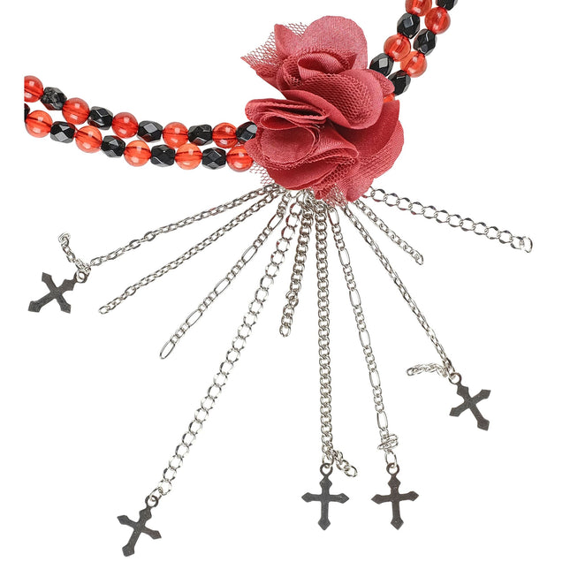 Halloween Halskette Rot mit Rose
