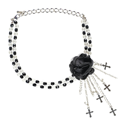 Halloween Halskette Schwarz mit Rose