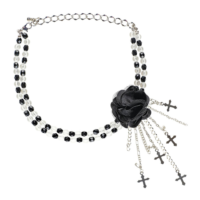 Halloween Halskette Schwarz mit Rose