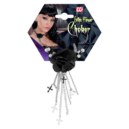 Halloween Halskette Schwarz mit Rose