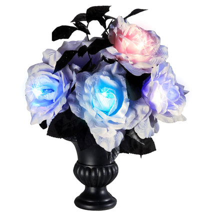 Halloween Tischdekoration Vase mit Rosen und Licht