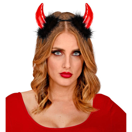 Halloween Haarband Schwarzer Roter Teufel mit Federn