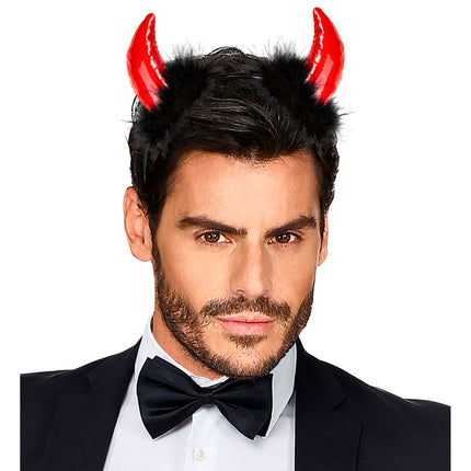 Halloween Haarband Schwarzer Roter Teufel mit Federn