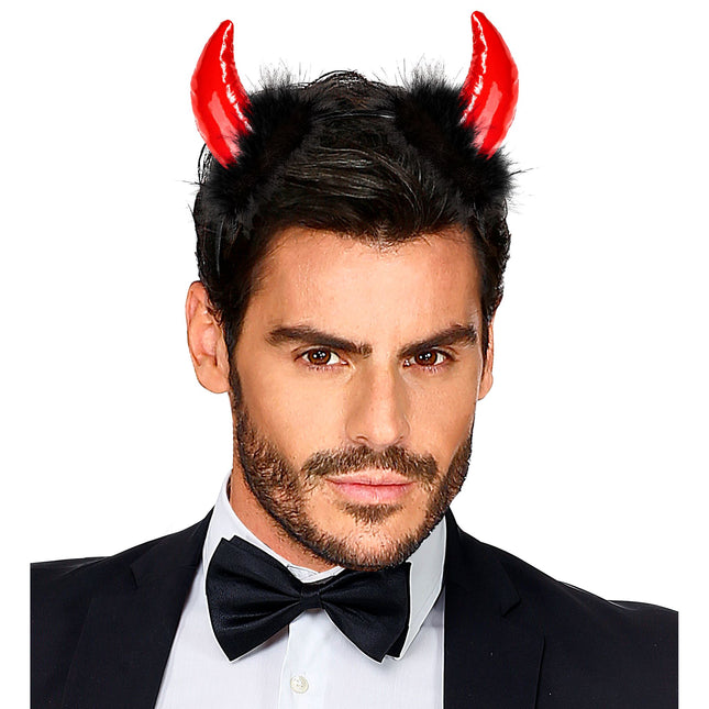 Halloween Haarband Schwarzer Roter Teufel mit Federn