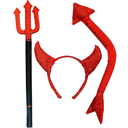 Halloween Accessoire Set Rot Schwarz Teufel 3 Stück