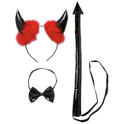 Halloween Accessoire Set Schwarz-Rot-Teufel 3 Stück