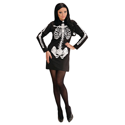 Halloween Kleid Schwarz Weiß Damen Skelett