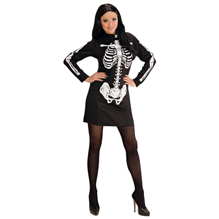 Halloween Kleid Schwarz Weiß Damen Skelett