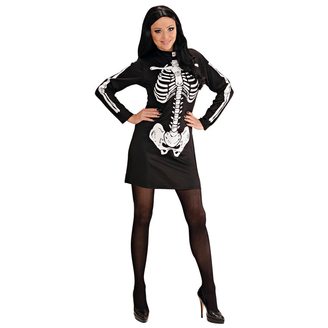 Halloween Kleid Schwarz Weiß Damen Skelett