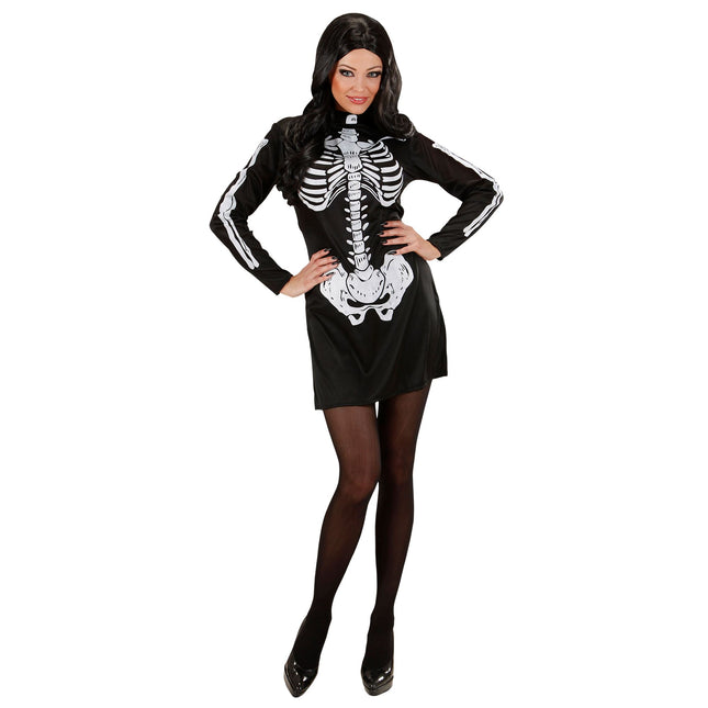Halloween Kleid Schwarz Weiß Damen Skelett