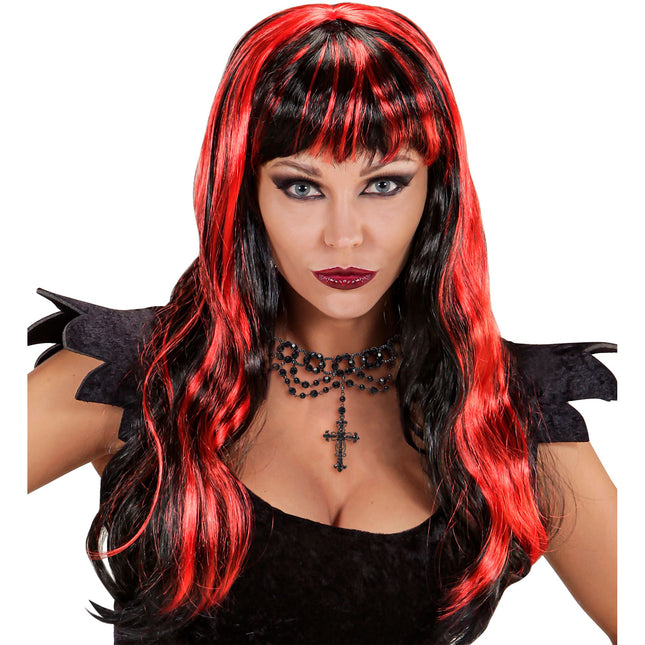 Halloween Perücke Rot Schwarz