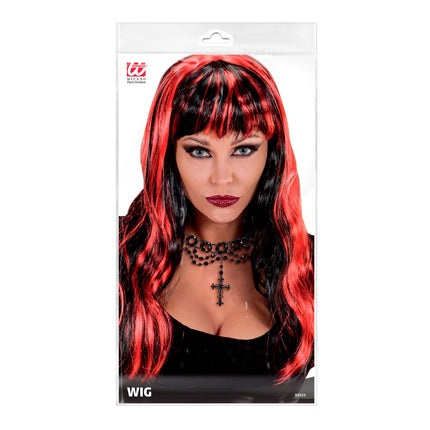 Halloween Perücke Rot Schwarz
