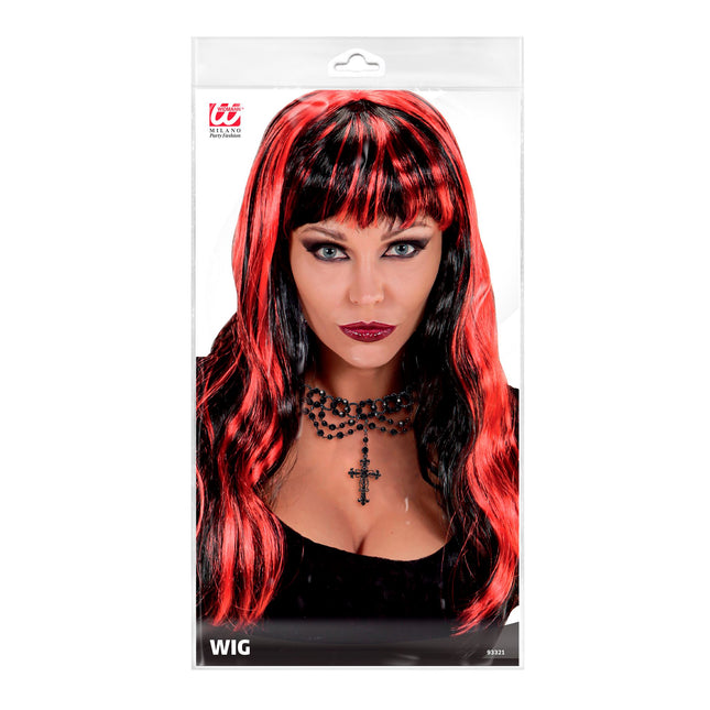 Halloween Perücke Rot Schwarz