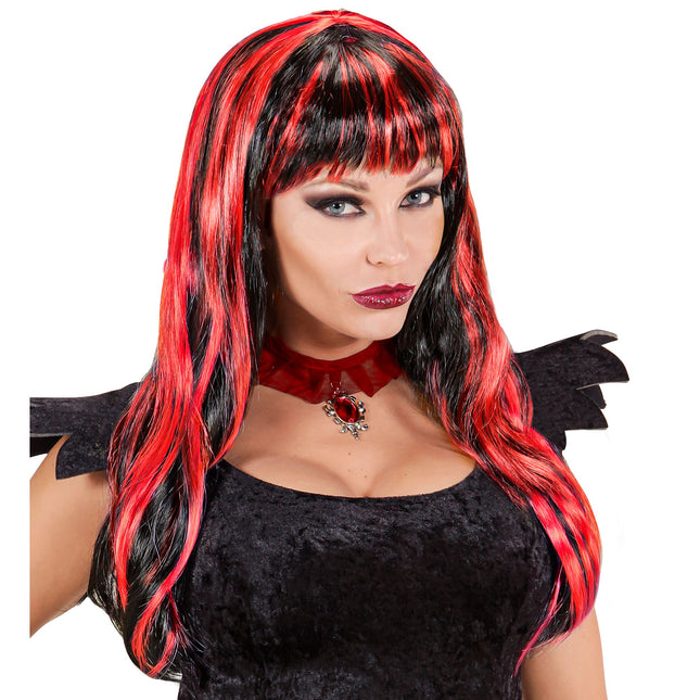 Halloween Perücke Rot Schwarz