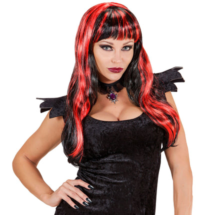Halloween Perücke Rot Schwarz