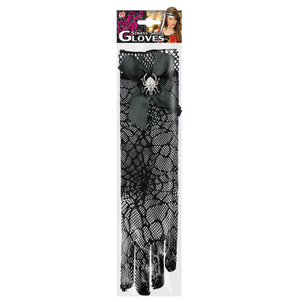 Halloween Handschuhe Spinnennetz und Totenkopf