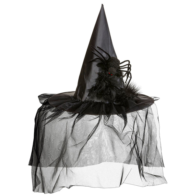 Halloween Hexenhut mit Schleier und Spinne