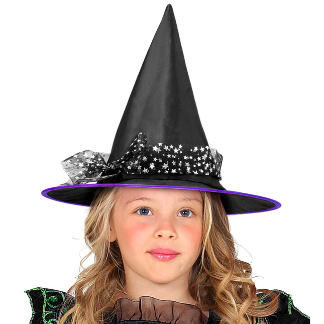Halloween Hexenhut Schwarz Silber Sterne