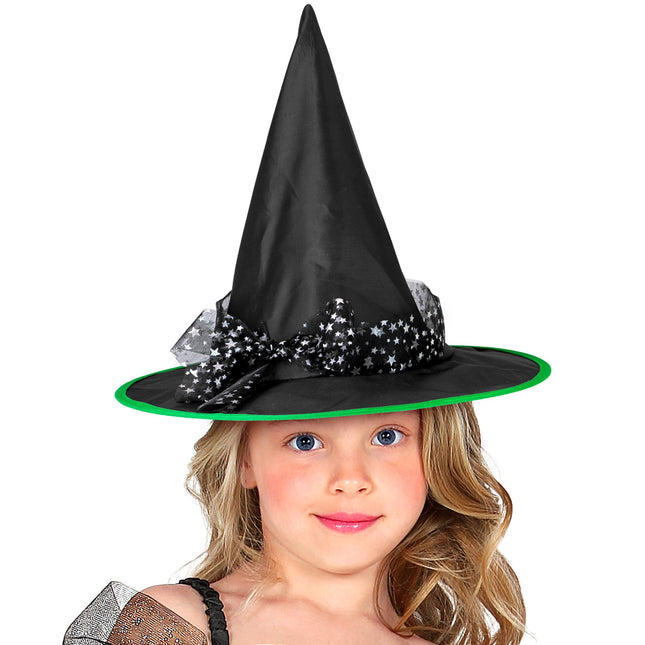 Halloween Hexenhut Schwarz Silber Sterne