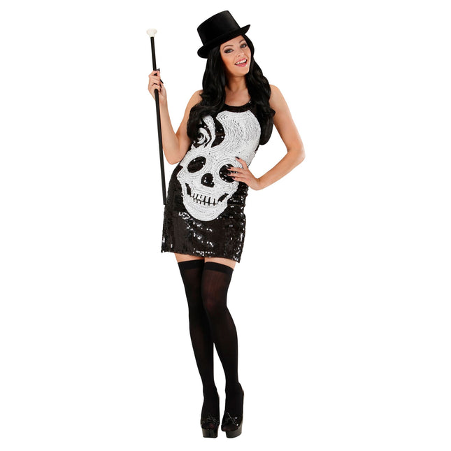 Halloween Kleid Totenkopf Pailletten