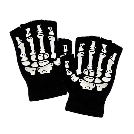 Halloween Handschuhe Schwarz Weiß Skelett Fingerlos
