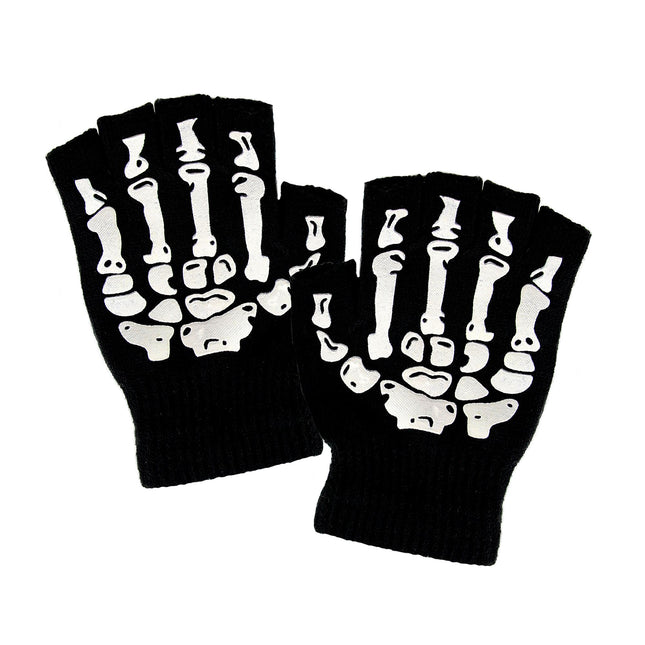 Halloween Handschuhe Schwarz Weiß Skelett Fingerlos