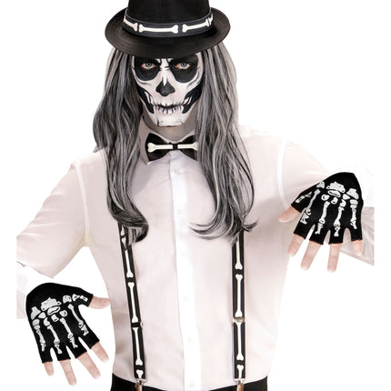 Halloween Handschuhe Schwarz Weiß Skelett Fingerlos