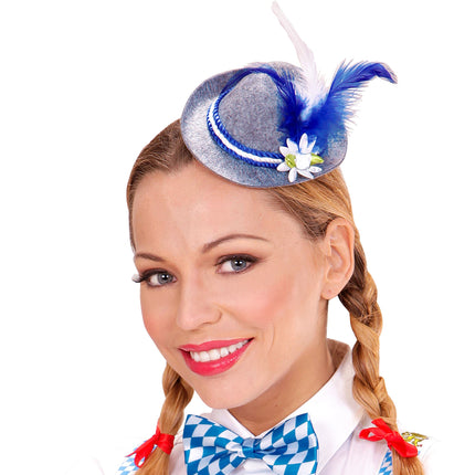 Oktoberfesthut Tiroler Mini mit blauen Federn
