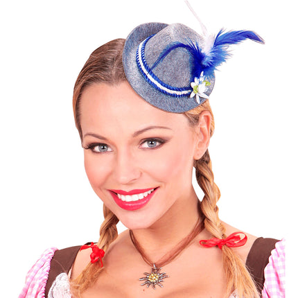 Oktoberfesthut Tiroler Mini mit blauen Federn