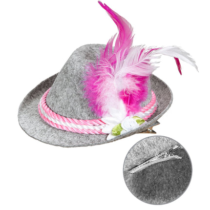 Oktoberfesthut Tiroler Mini mit rosa Federn