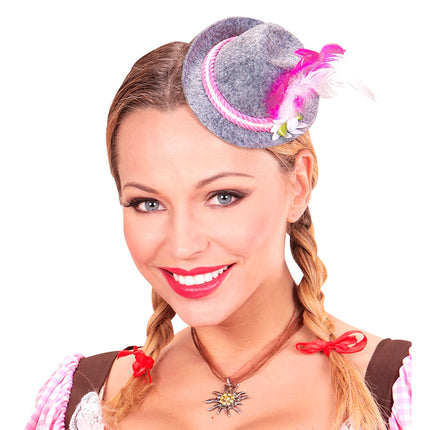 Oktoberfesthut Tiroler Mini mit rosa Federn