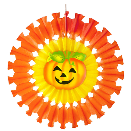 Halloween Papierfächer Orange Kürbis 48cm