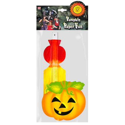 Halloween Papierfächer Orange Kürbis 48cm
