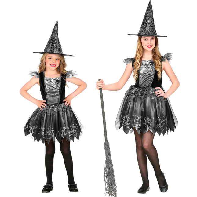 Hexe Kostüm Schwarz Silber Mädchen