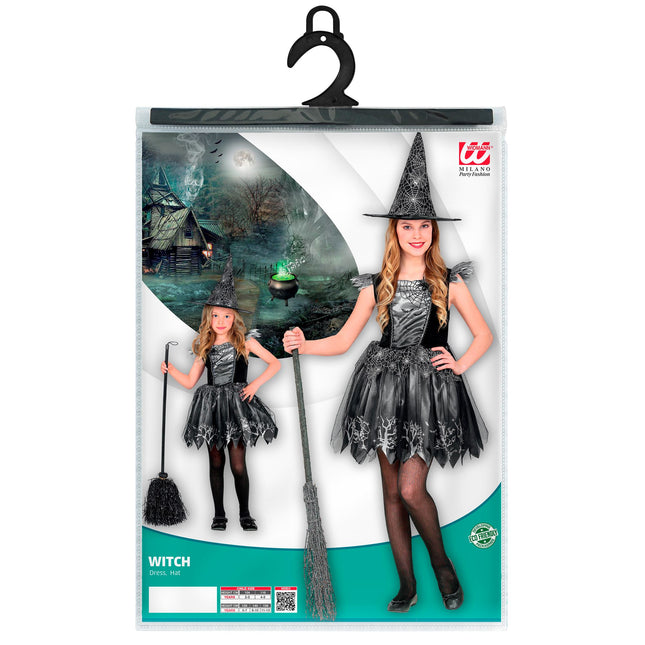 Hexe Kostüm Schwarz Silber Mädchen