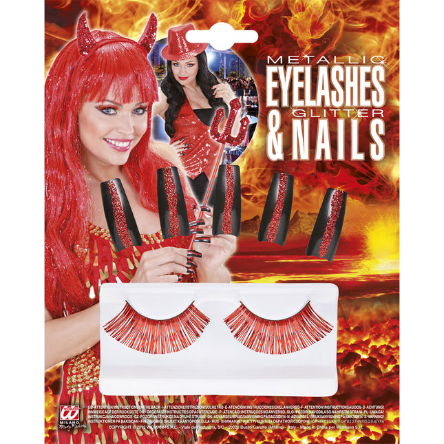 Rotes Accessoire Set Wimpern und Nägel
