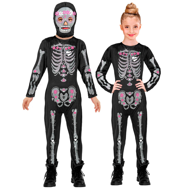 Halloween Kostüm Kind Glitzer Skelett