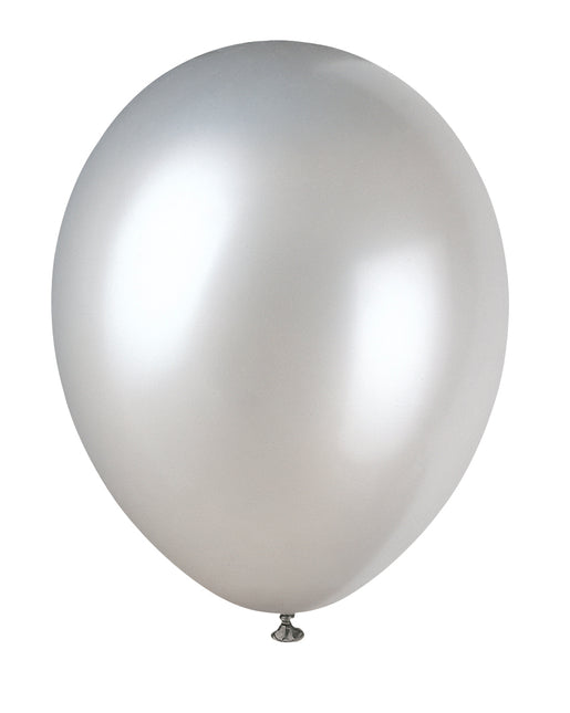 12" Premium-Ballons mit Perlen, 8ct - Shimmer Silver