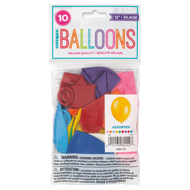 12" Premium-Latex-Ballons, 10 Stück - Sortiert Primär