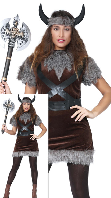 Wikinger Kostüm Braun Grau Damen