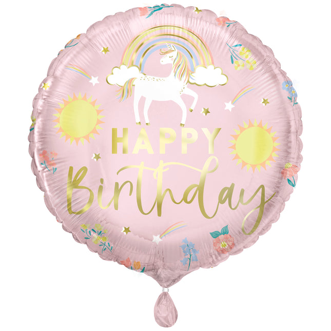 Zierliches Einhorn "Happy Birthday" Rund 18" Folienballon, verpackt