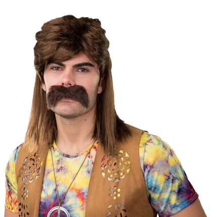 80s Pruik met snor van Orlob koop je bij Partywinkel