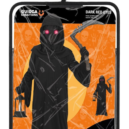 Halloween-Kostüm, schwarz, für Kinder, dunkelrote Augen
