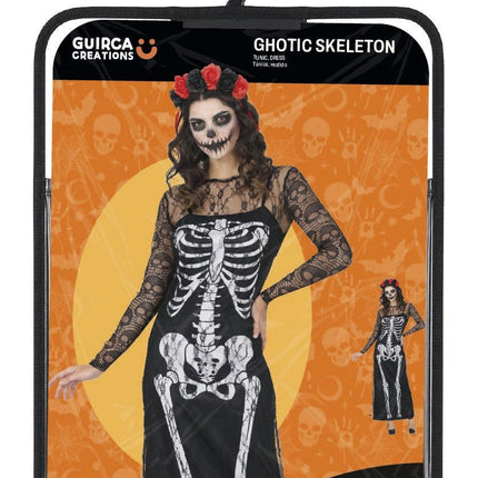 Halloween Jurk Zwart Dames Skelet